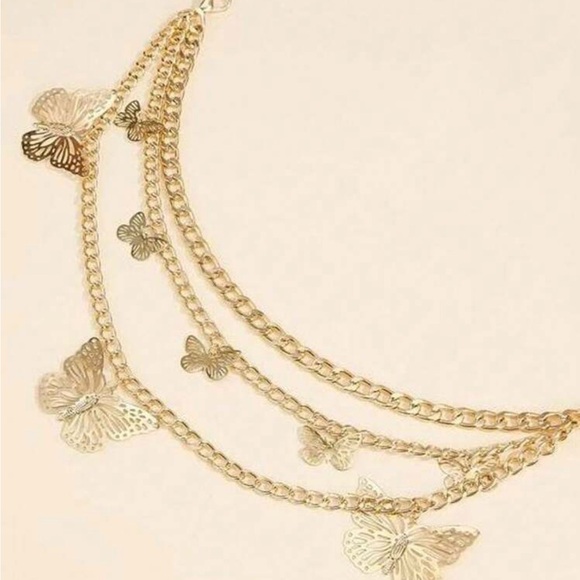 1pc Fashionable Tassel Body Chain With Butterfly Hollow Out Pendant Waist Chain - Picture 3 of 4